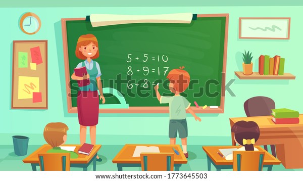 Maths Class Woman Teacher Pupils Sitting Stock Vector (Royalty Free ...
