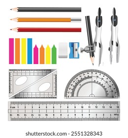 Maths Compasses Starter Geometry Kit with 2 Drafting Compasses Protractor Set Squares Ruler illustrator 