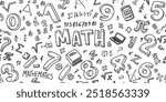 Maths doodle line set school Illustration. Hand Drawn Vector Clip Art. background Banner Set Logos