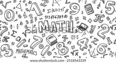 Maths doodle line set school Illustration. Hand Drawn Vector Clip Art. background Banner Set Logos