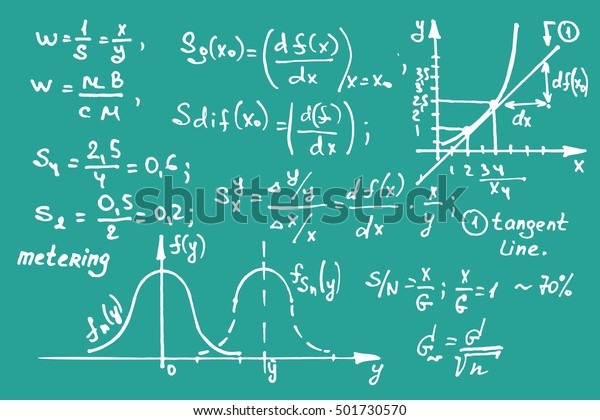 学校板上的数学方程式 矢量手绘插画 教育背景 库存矢量图 免版税