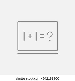 Maths example written on blackboard line icon for web, mobile and infographics. Vector dark grey icon isolated on light grey background.