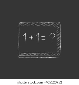 Maths example written on blackboard. Drawn in chalk icon.