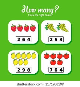 Maths exercice How many with food illustrations for kids