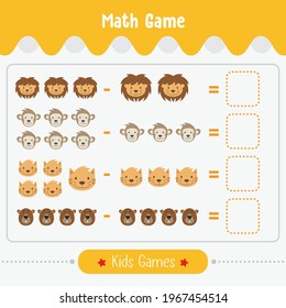 Maths game with pictures for children easy level. education game for kids preschool worksheet activity vector illustration