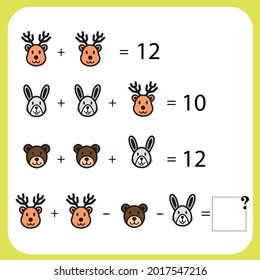 Maths game with pictures (geometric shapes) for children, easy level, education game for kids, preschool worksheet activity, task for the development of logical thinking, vector illustration