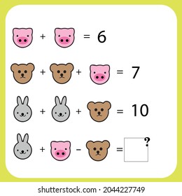 Maths game with pictures (geometric shapes) for children, easy level, education game for kids, preschool worksheet activity, task for the development of logical thinking, vector illustration