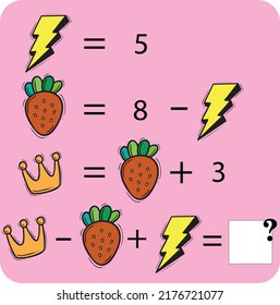 Maths game with pictures (geometric shapes) for children, easy level, education game for kids, preschool worksheet activity, task for the development of logical thinking, vector illustration