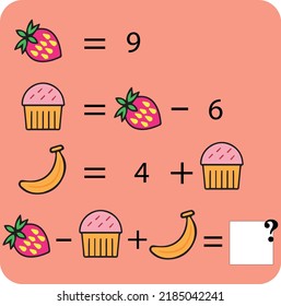 Maths game with pictures (geometric shapes) for children, easy level, education game for kids, preschool worksheet activity, task for the development of logical thinking, vector illustration