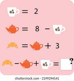 Juego matemático con imágenes (formas geométricas) para niños, nivel sencillo, juego educativo para niños, actividad de hoja de cálculo preescolar, tarea para el desarrollo del pensamiento lógico, ilustración vectorial