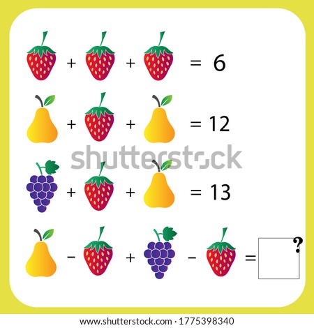 Maths game with pictures (geometric shapes) for children, easy level, education game for kids, preschool worksheet activity, task for the development of logical thinking, vector illustration