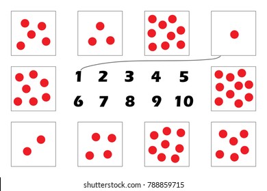 Maths game with red dots for children, Glenn Doman method, easy level, education game for kids, preschool worksheet activity, task for the development of logical thinking, vector illustration
