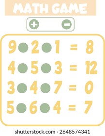 Hoja de cálculo del juego de matemáticas para niños