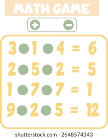Hoja de cálculo del juego de matemáticas para niños