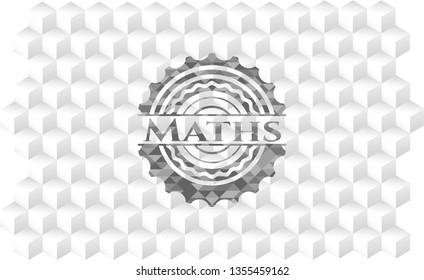 Maths grey badge with geometric cube white background