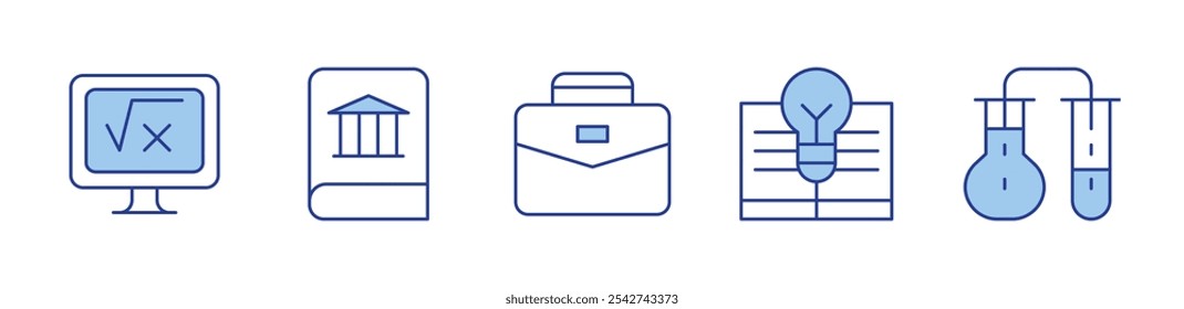 maths, history book, career, knowledge, chemical. icon vector illustration. Line Duotone style. Editable stroke.