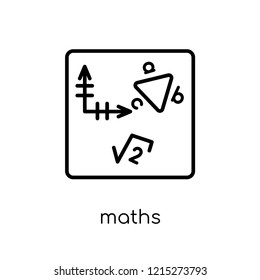 Maths icon. Trendy modern flat linear vector Maths icon on white background from thin line E-learning and education collection, editable outline stroke vector illustration