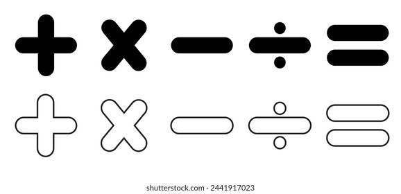 Mathematik-Symbol.Mathematisch minus plus gleiche Division Multiplikation Vektor-Illustration Logo Mathematik Symbole isoliert.