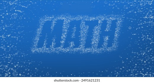 Maths logo with scribble effect. scattered mathematics symbol on blue screen background