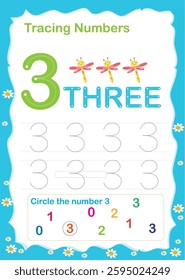 Maths number tracing activity worksheets for children to practice and learn numbers