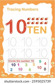 Maths number tracing activity worksheets for children to practice and learn numbers
