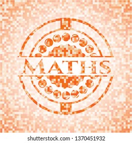 Maths orange tile background illustration. Square geometric mosaic seamless pattern with emblem inside.