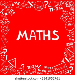Maths. Presentation, website. Isolated lettering typography idea with icons. Algebra, geometry, statistics, basic maths. Education, back to school concept. Vector illustration