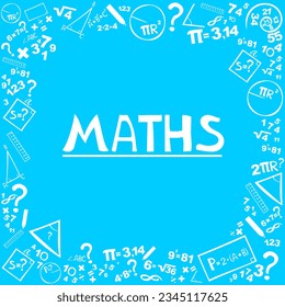 Maths. Presentation, website. Isolated lettering typography idea with icons. Algebra, geometry, statistics, basic maths. Interesting creative funny math for kids. Vector illustration