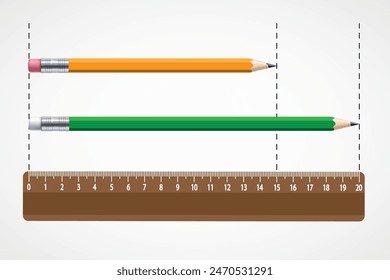 Maths. Ruler. Maths. Wooden ruler and pencil vector, illustration. for math and physics classes. Colored pencil. Ösym, lgs.