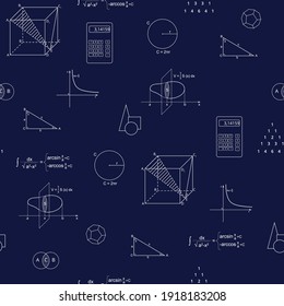 Maths seamless pattern. Vector repeating science background. Mathematical symbols. Algebra and geometry 