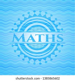 Maths sky blue water wave style badge. Vector Illustration. Detailed.