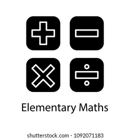 Maths symbols glyph icon. Calculating. Elementary mathematics. Plus, minus, multiply, divide. Silhouette symbol. Negative space. Vector isolated illustration