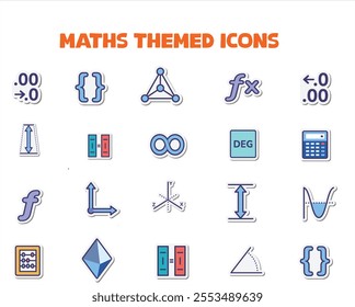 Maths themed icons in Vector format 
Increase Decimal
Formula Fx
Probability Collision
Sine
Surface
Width
Square Number
Null Symbol
Depth
Deg
Cosine
Radius
Perpendicular Symbo