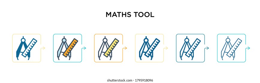 Maths tool vector icon in 6 different modern styles. Black, two colored maths tool icons designed in filled, outline, line and stroke style. Vector illustration can be used for web, mobile, ui