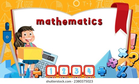Math-themed Girl Holding Square Shape Border Illustration illustration