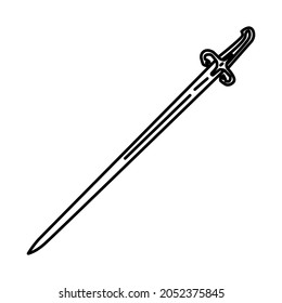 Ma'thur al-Fijar Prophet Muhammad historical sword Part of Muslim historical objects Hand Drawn Icon Set Vector.