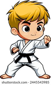 Artes marciales karte niño logo mascota Ilustración vectorial diseño lindo niño pequeño