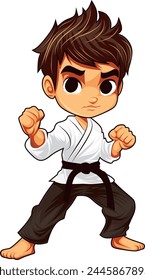 Artes marciales karte niño logo mascota Ilustración vectorial diseño lindo niño pequeño