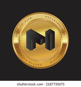 Matic network token Cryptocurrency new logo in black color concept on gold coin. Matic Coin Polygon chain technology symbol. Vector illustration for banner, background, web, print, article.