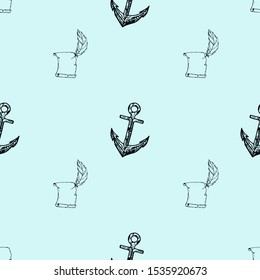 Matine life. Doodle seamless pattern. Pirates hand drawn textures and background.