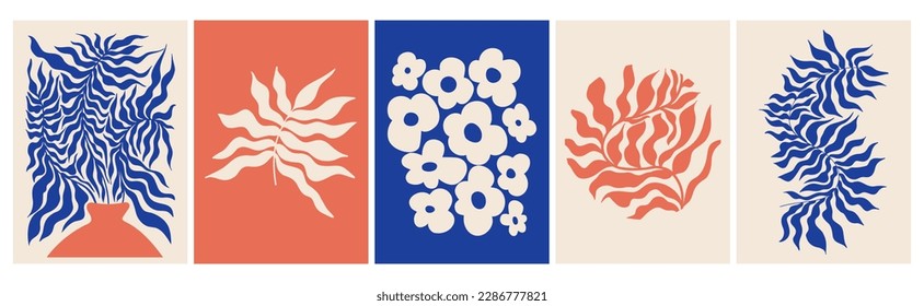Matisse Abstract Art. Collection posters aesthetic modern, minimalist art. Vector vertical illustrations, hand drawing.