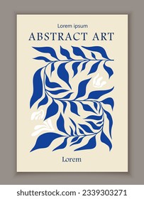 Matisse abstract art concept. Blue leafs and branches, plant parts. Aesthetics and elegance. Fashion, trend and style. Cartoon flat vector illustration isolated on grey background