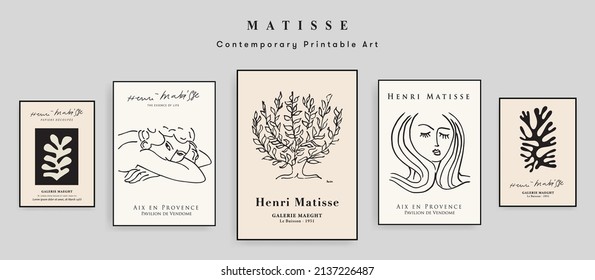 Matisse Abstract Art Set, Aesthetic Modern Art, Boho Decor, Minimalist Art, Illustration, Vector, Poster, Postcard. Collection for decoration. Vector all isolated. Set of abstract trendy creative art.