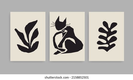 Matisse Abstract Art Set, Aesthetic Modern Art, Boho Decor, Minimalist Art, Illustration, Vector, Poster, Postcard. Collection for decoration. Vector all isolated. Set of abstract trendy creative art.