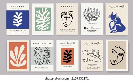 Matisse Abstract Art Set, Aesthetic Modern Art, Boho Decor, Minimalist Art, Illustration, Vector, Poster, Postcard. Collection for decoration. Vector all isolated. Set of abstract trendy creative art.