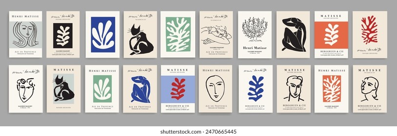 Matisse Abstract Art Set, Aesthetic Modern Art, Boho Decor, Minimalist Art, Illustration, Vector, Poster, Postcard. Collection for decoration. Vector all isolated. Set of abstract trendy creative art.