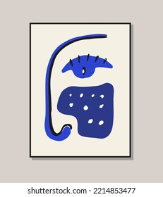 Vollkommen, abstraktes blaues Gesicht. Vektorplakat, Poster, Deckel. Boho Dekor.