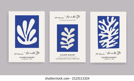 Matisse Abstract botanical Art Set. Set of abstract trendy creative artistic posters. Botanic, flowers texture. Design for wall decor, print, card background, social media, cover. Vector illustration