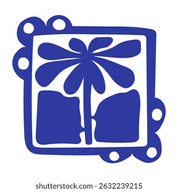 Matisse abstract flower art. Organic doodle shapes in trendy naive retro style. Contemporary posters and backgrounds. Floral botanic vector illustrations in blue colors.