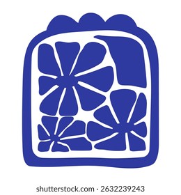 Matisse abstract flower art. Organic doodle shapes in trendy naive retro style. Contemporary posters and backgrounds. Floral botanic vector illustrations in blue colors.